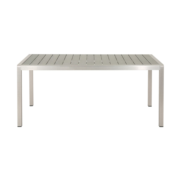gdf studio Coral Outdoor Aluminum Dining Table with Faux Wood Top Gray Finish