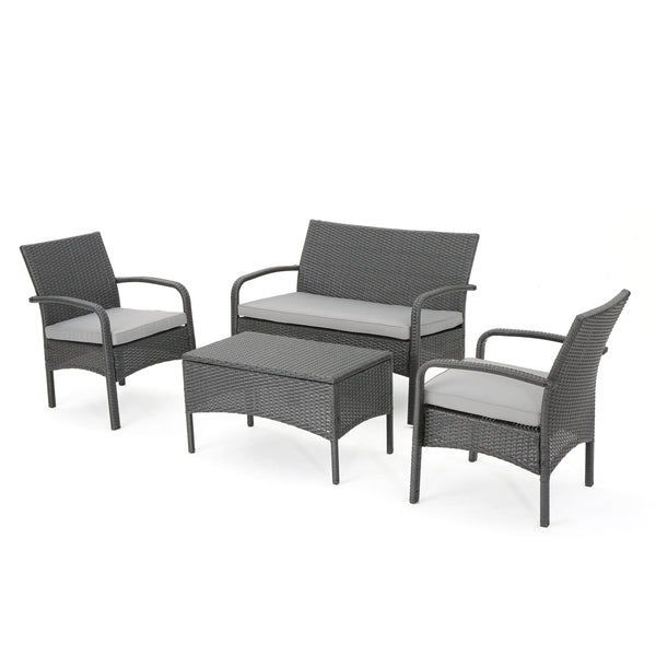 gdf studio Cordyline Outdoor 4Pc Wicker Chat Set w/ Water Resistant Cushions