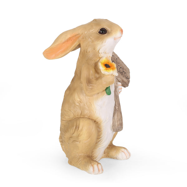 gdf studio Corneu Outdoor Rabbit Garden Statue White and Brown