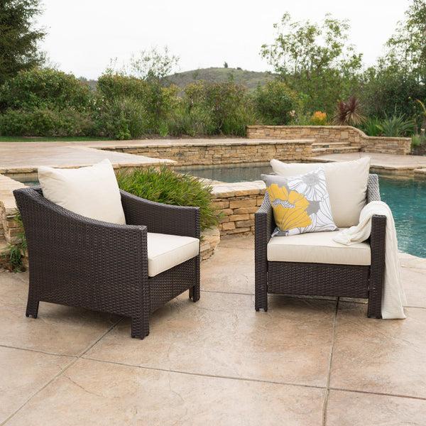 Gdf Studio Cortez Outdoor Wicker Club Chair W/ Water Resistant Cushions (Set Of 2)