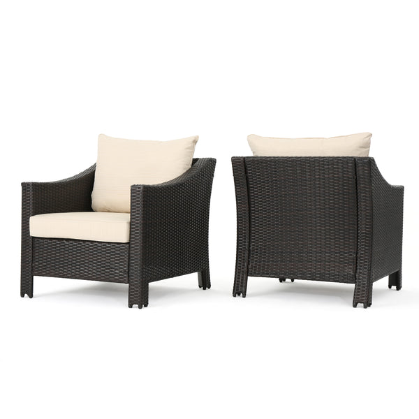 Gdf Studio Cortez Outdoor Wicker Club Chair W/ Water Resistant Cushions (Set Of 2)