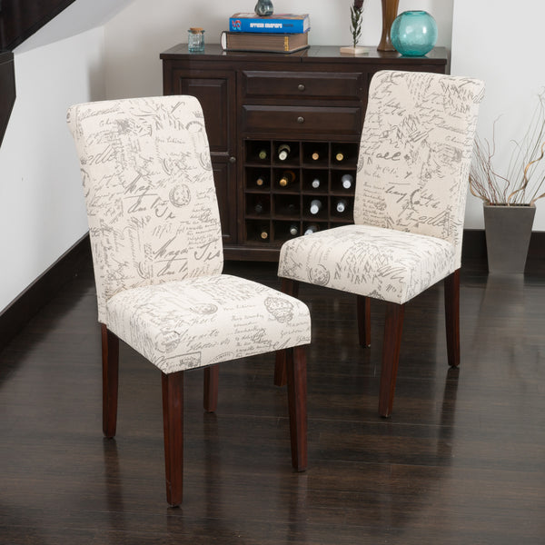 Gdf Studio Cosette Script Printed Beige Linen Dining Chairs (Set Of 2)
