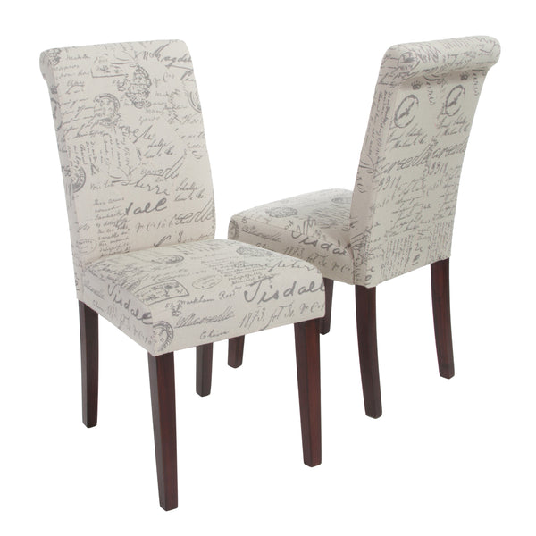 gdf studio Cosette Script Printed Beige Linen Dining Chairs (Set of 2)