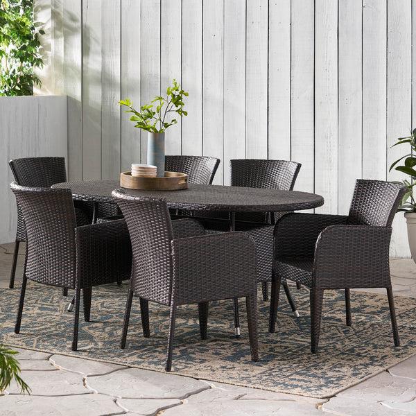 Gdf Studio Costa Multi-brown PE Wicker 7 Piece Outdoor Dining Set