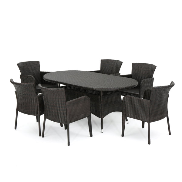 gdf studio Costa Multi-brown PE Wicker 7 Piece Outdoor Dining Set