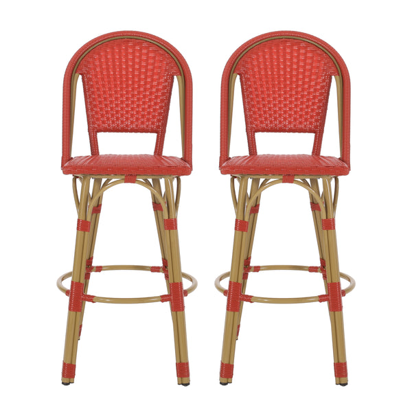 Gdf Studio Cotterell Outdoor French Wicker And Aluminum 29.5 Inch Barstools Set Of 2