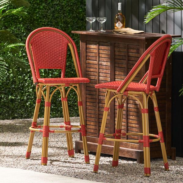 Gdf Studio Cotterell Outdoor French Wicker And Aluminum 29.5 Inch Barstools Set Of 2