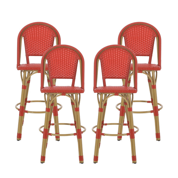 Gdf Studio Cotterell Outdoor French Wicker And Aluminum 29.5 Inch Barstools Set Of 4
