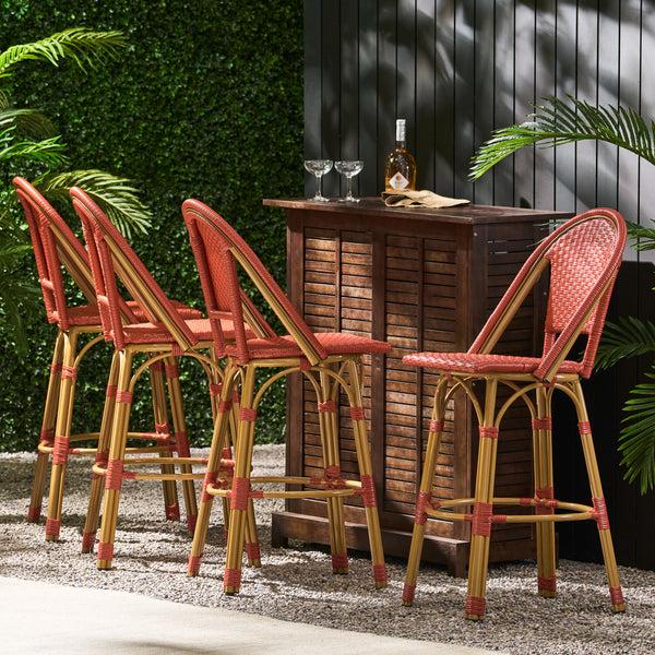 Gdf Studio Cotterell Outdoor French Wicker And Aluminum 29.5 Inch Barstools Set Of 4