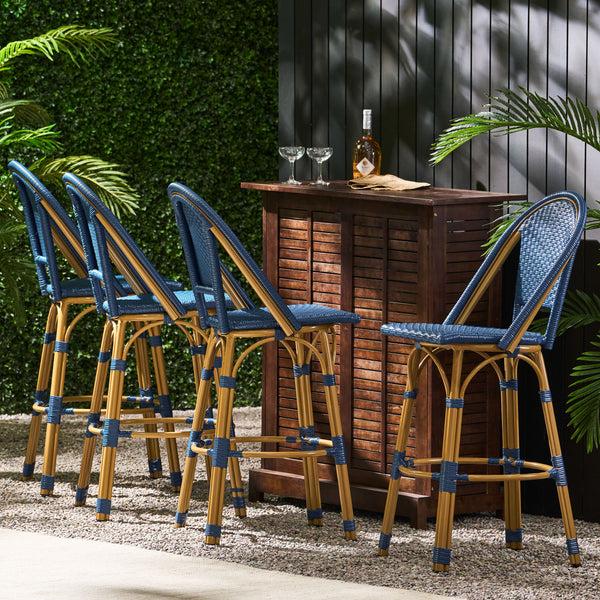 gdf studio Cotterell Outdoor French Wicker and Aluminum 29.5 Inch Barstools Set of 4