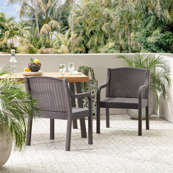 Gdf Studio Covecrest Outdoor Faux Wicker Dining Chairs Set Of 2 Dark Brown