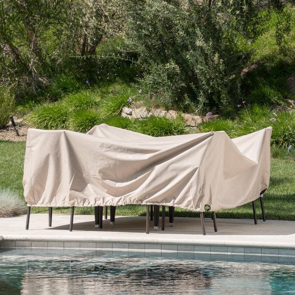 Gdf Studio Coverall Outdoor Beige Waterproof Fabric Dining Set Cover