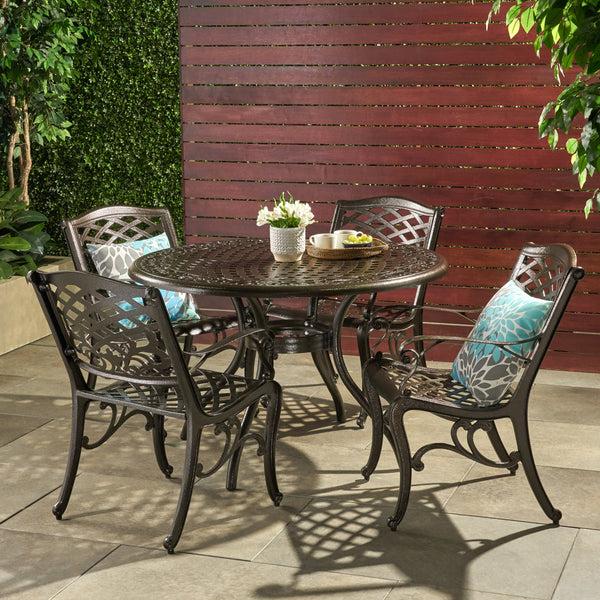 Gdf Studio Covington Outdoor 5-Piece Bronze Cast Aluminum Dining Set With Umbrella Hole