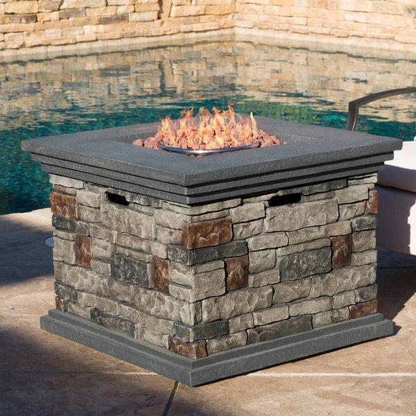 Gdf Studio Crawford Outdoor Square Liquid Propane Fire Pit With Lava Rocks