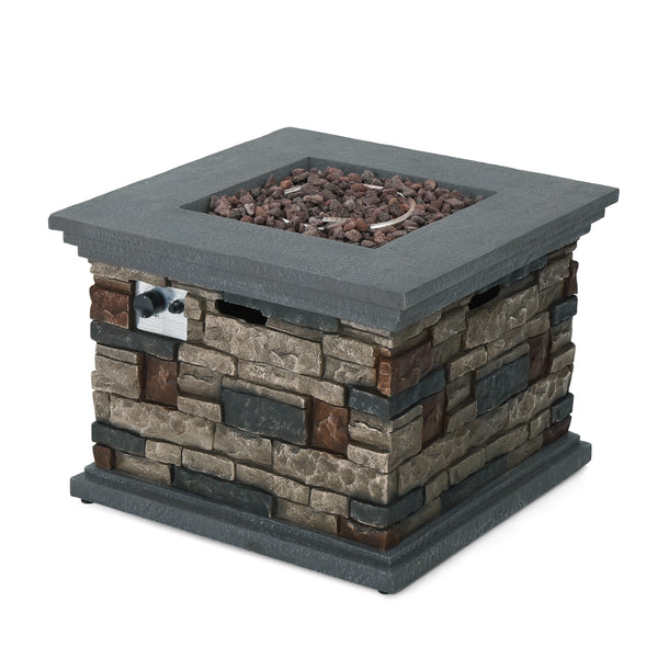 gdf studio Crawford Outdoor Square Liquid Propane Fire Pit with Lava Rocks