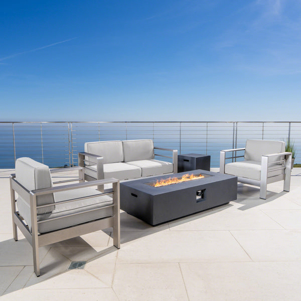 Gdf Studio Crested Bay Outdoor 5 Piece Chat Set With Cushions And Fire Pit