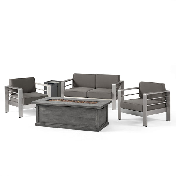 Gdf Studio Crested Bay Outdoor Aluminum 3-piece Chat Set With 56-inch Rectangular Liquid Propane Fire Table
