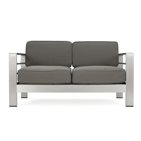 Gdf Studio Crested Bay Outdoor Aluminum 3-piece Chat Set With 56-inch Rectangular Liquid Propane Fire Table