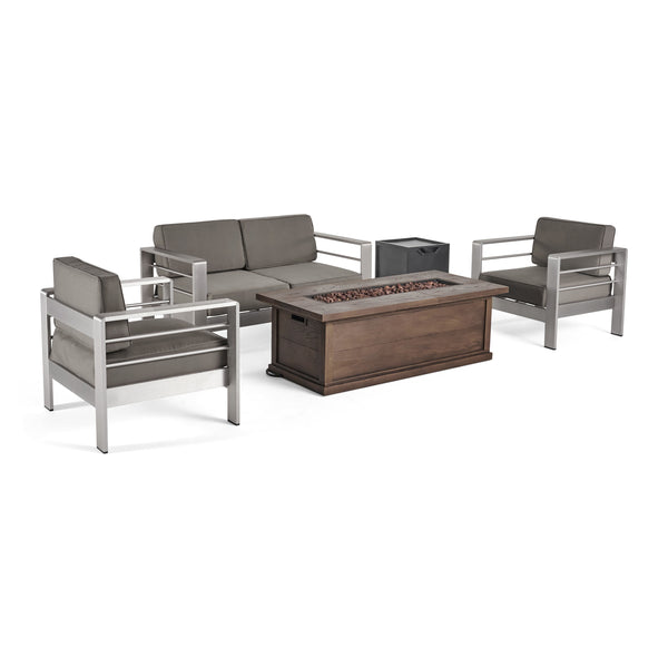 gdf studio Crested Bay Outdoor Aluminum 3-piece Chat Set with 56-inch Rectangular Liquid Propane Fire Table