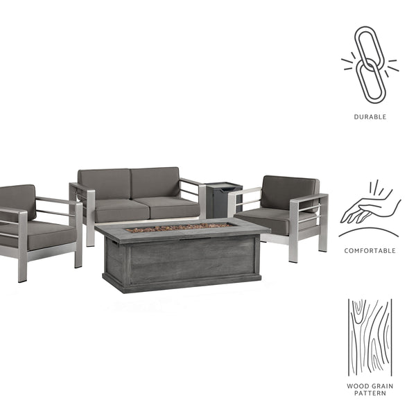 gdf studio Crested Bay Outdoor Aluminum 3-piece Chat Set with 56-inch Rectangular Liquid Propane Fire Table