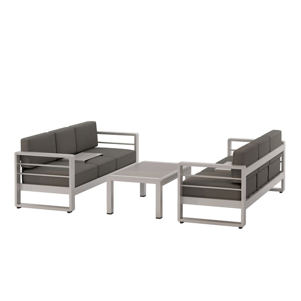gdf studio Crested Bay Outdoor Aluminum 3-Piece Sofa Set with Khaki Cushions