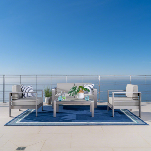 Gdf Studio Crested Bay Outdoor Aluminum 4 Piece Chat Set With Sunbrella Cushions