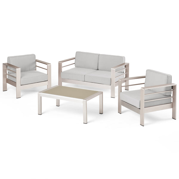 gdf studio Crested Bay Outdoor Aluminum 4 Piece Chat Set with Sunbrella Cushions