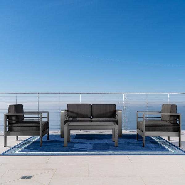 Gdf Studio Crested Bay Outdoor Aluminum 4 Piece Loveseat Chat Set