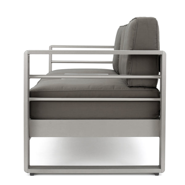 Gdf Studio Crested Bay Outdoor Aluminum 5-Piece Sofa Set With Khaki Cushions