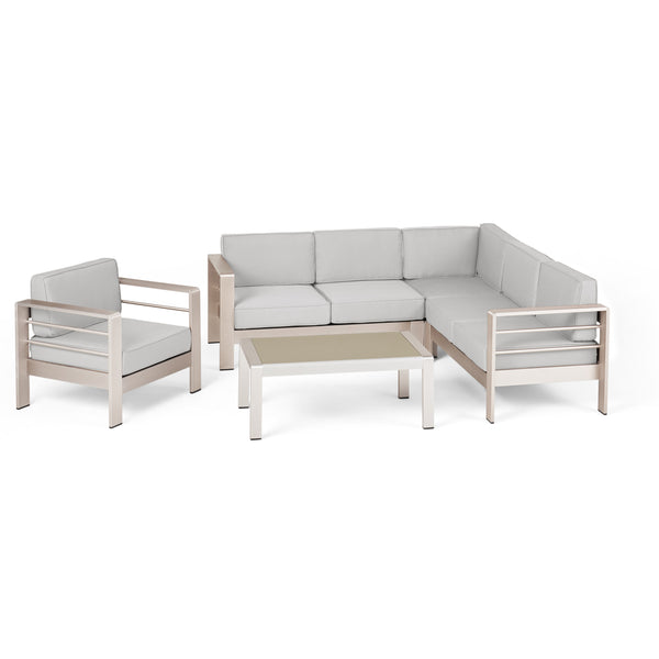 gdf studio Crested Bay Outdoor Aluminum 5 Piece Sofa Set with Sunbrella Cushions
