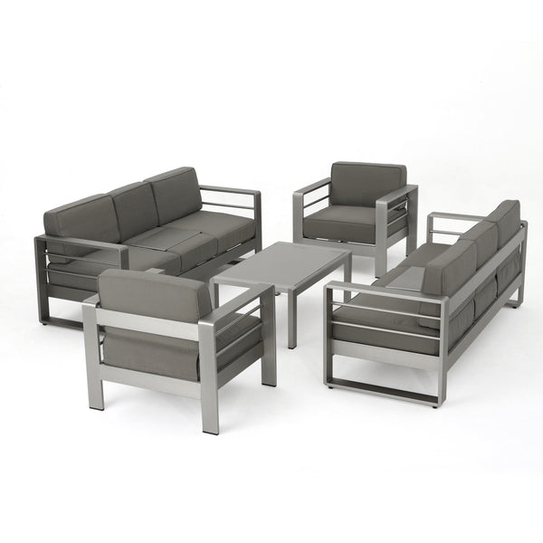gdf studio Crested Bay Outdoor Aluminum 5-Piece Sofa Set with Khaki Cushions