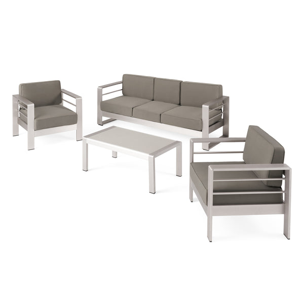 Gdf Studio Crested Bay Outdoor Aluminum 5 Seater Chat Set With Sunbrella Cushions