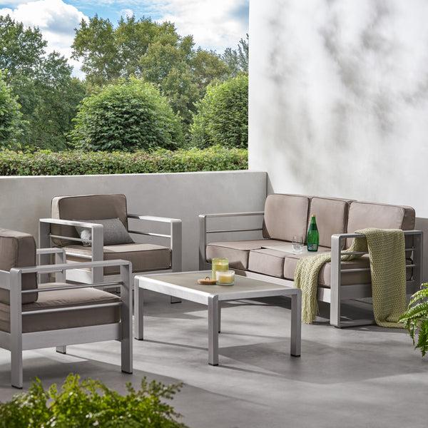 Gdf Studio Crested Bay Outdoor Aluminum 5 Seater Chat Set With Sunbrella Cushions