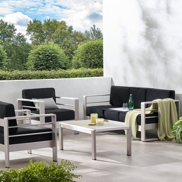 gdf studio Crested Bay Outdoor Aluminum 5 Seater Chat Set with Sunbrella Cushions