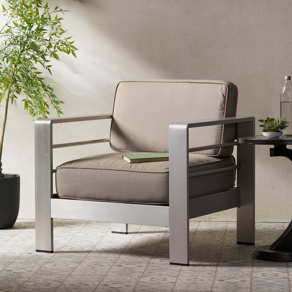 Gdf Studio Crested Bay Outdoor Aluminum Club Chair With Optional Sunbrella Cushions