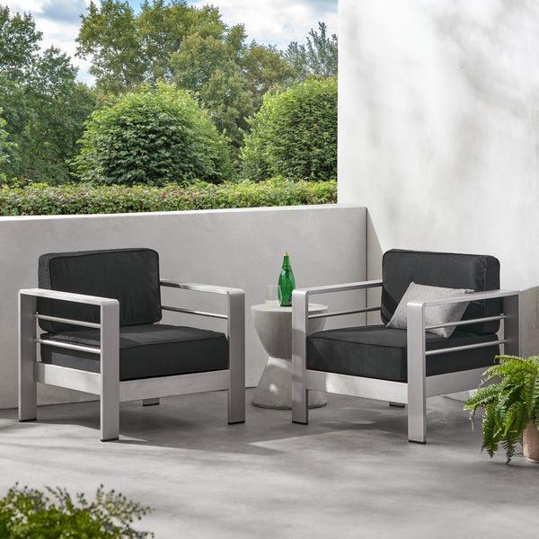 Gdf Studio Crested Bay Outdoor Aluminum Club Chairs With Optional Sunbrella Cushions Set Of 2