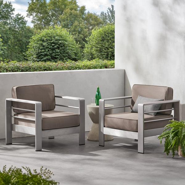gdf studio Crested Bay Outdoor Aluminum Club Chairs with Optional Sunbrella Cushions Set of 2