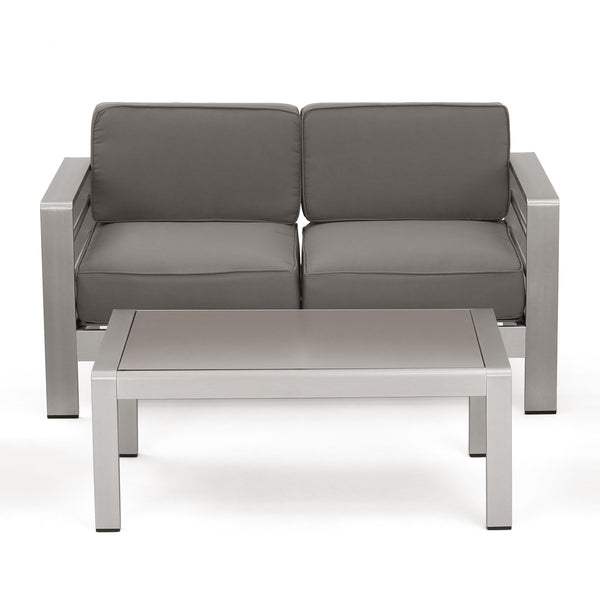 gdf studio Crested Bay Outdoor Aluminum Loveseat and Coffee Table Set