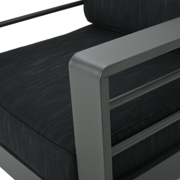 Gdf Studio Crested Bay Outdoor Gray Aluminum 3 Piece Chat Set With Water Resistant Cushions