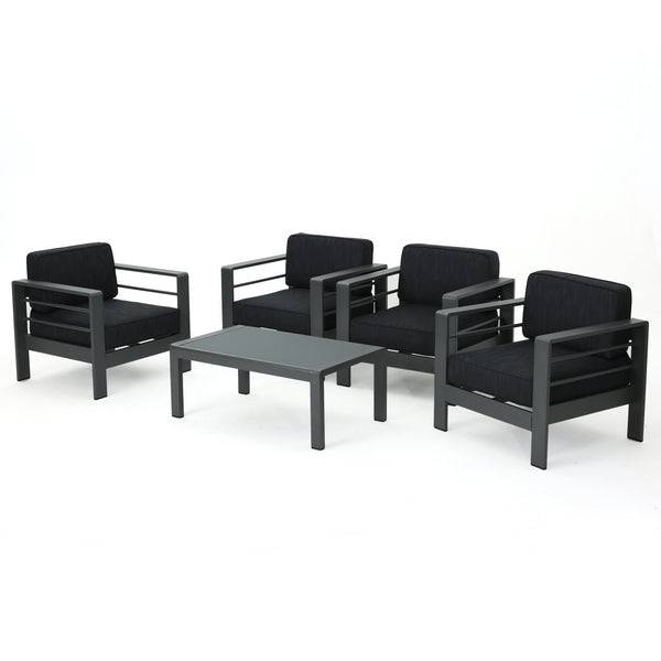 gdf studio Crested Bay Outdoor Gray Aluminum 5 Piece Club Chair Chat Set