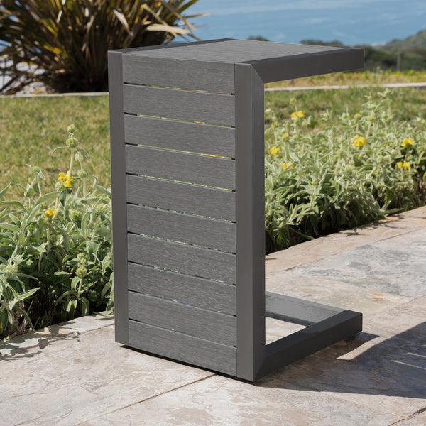 Gdf Studio Crested Bay Outdoor Gray Aluminum C-Shaped Side Table