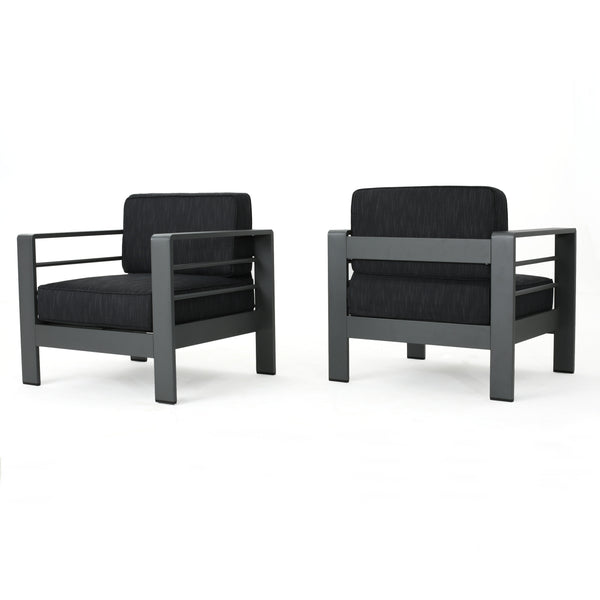 gdf studio Crested Bay Outdoor Gray Aluminum Club Chairs with Water Resistant Cushions