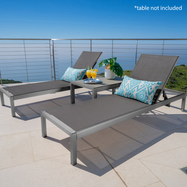 Gdf Studio Crested Bay Outdoor Grey Aluminum Chaise Lounge With Dark Grey Mesh Seat