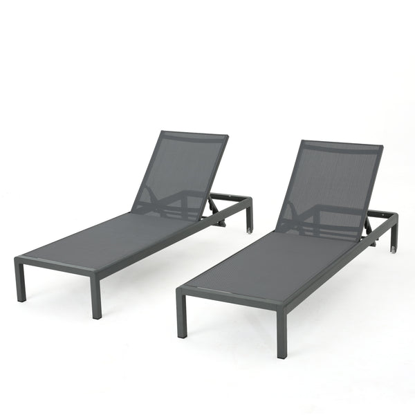 gdf studio Crested Bay Outdoor Grey Aluminum Chaise Lounge with Dark Grey Mesh Seat
