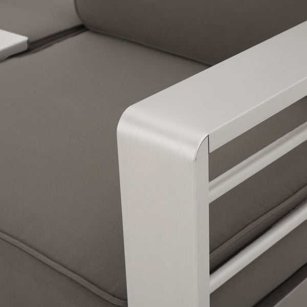 Gdf Studio Crested Bay Outdoor Modern Convertible Aluminum Gray Sofa With Tray Insert