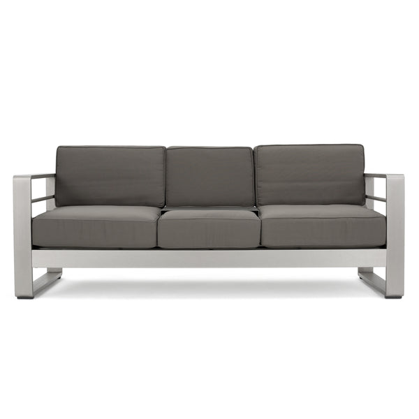 gdf studio Crested Bay Outdoor Modern Convertible Aluminum Gray Sofa with Tray Insert