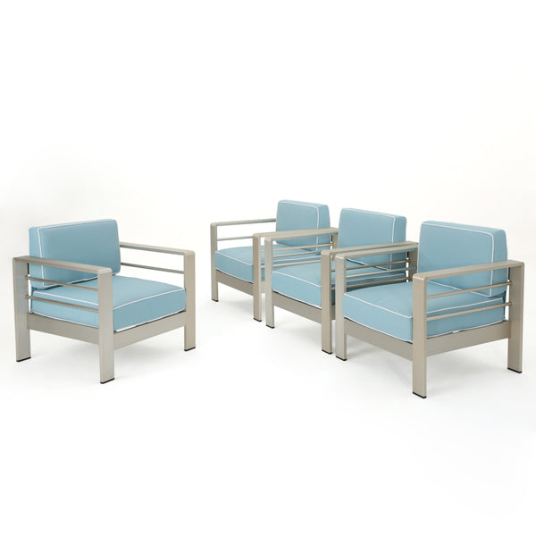 Gdf Studio Crested Bay Outdoor Silver Aluminum Frame Light Teal Cushion Club Chairs