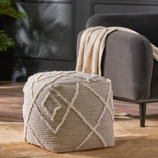 Gdf Studio Cristina Boho Wool And Cotton Ottoman Pouf