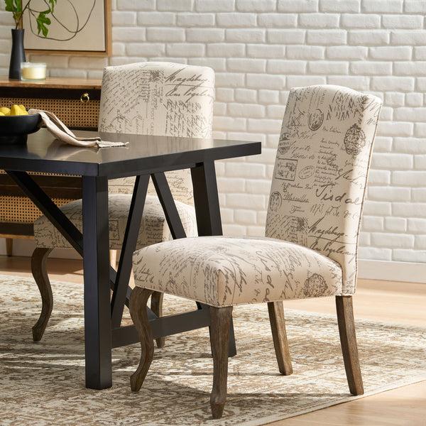 Gdf Studio Crown Back French Script Beige Fabric Dining Chairs (Set Of 2)