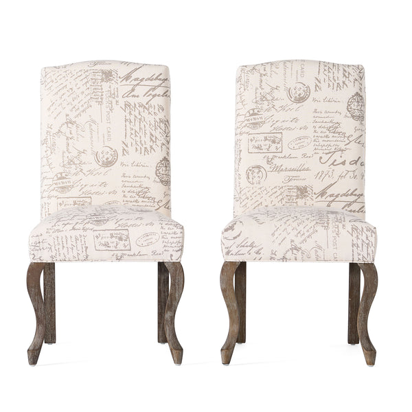 gdf studio Crown Back French Script Beige Fabric Dining Chairs (Set of 2)